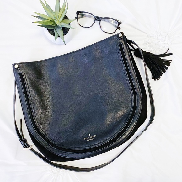 kate spade Handbags - KATE SPADE Black Leather Shoulder Bag Tassel Suede